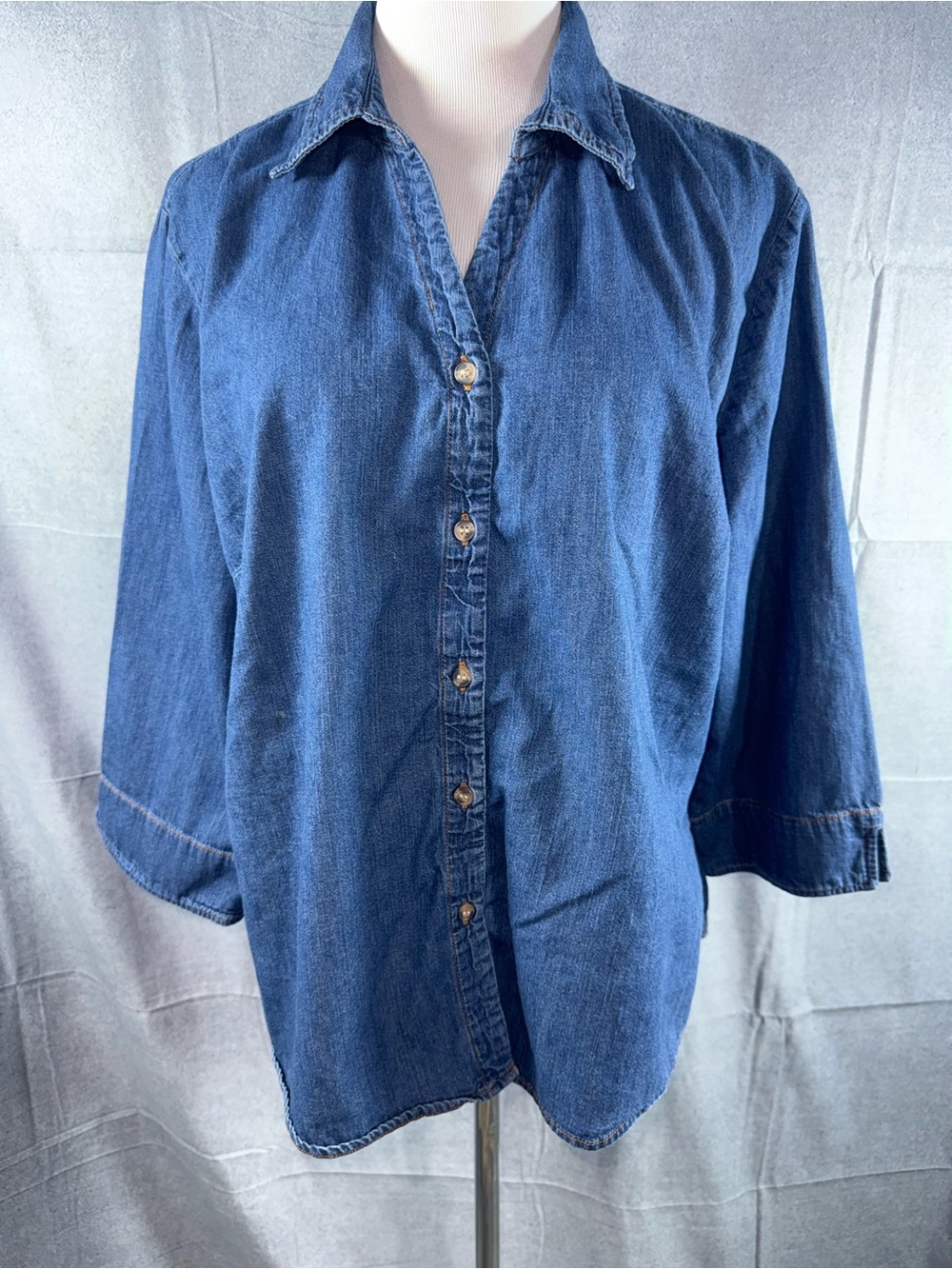 2333-Faded Glory Dark Blue Denim Button-Down Shirt